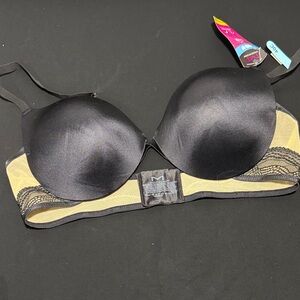 Maidenform Black Satin Push-Up Bra with Nude Lining